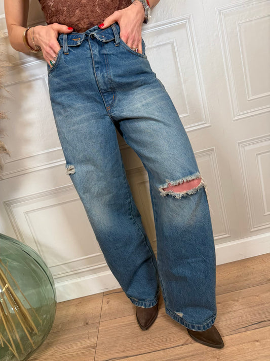 Jeans baggy con risvoltino cinturino - Kikisix