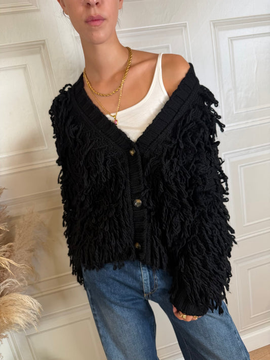 Cardigan Alma maglia frange nero - Vicolo