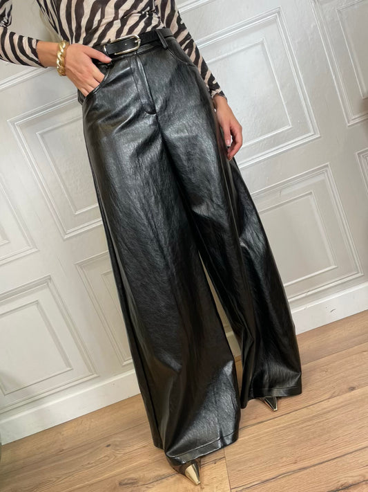 Pantalone palazzo ecopelle nero - Haveone