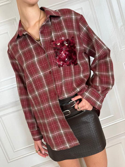 Camicia scozzese rosso taschino paillettes - Susymix