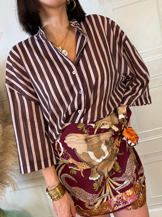 Camicia mussola a righe moro burro e fucsia - Tensione In