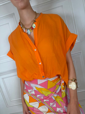 Camicia mussola arancione manica corta - Tensione In