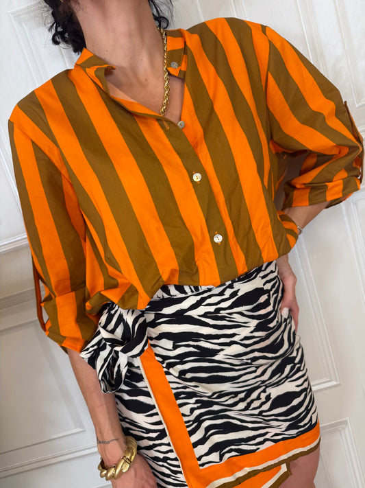 Camicia rigata arancione e caffè - Haveone