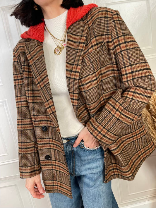 Giacca cappotto check cappuccio arancione - Vicolo