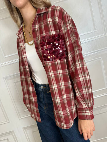 Camicia scozzese rossa taschino paillettes - Susymix