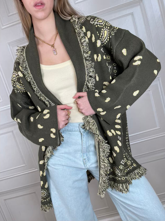 Cardigan Alanui bandana verde - Tensione In