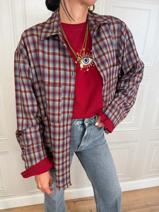 Camicia check bordeaux e celeste - Haveone