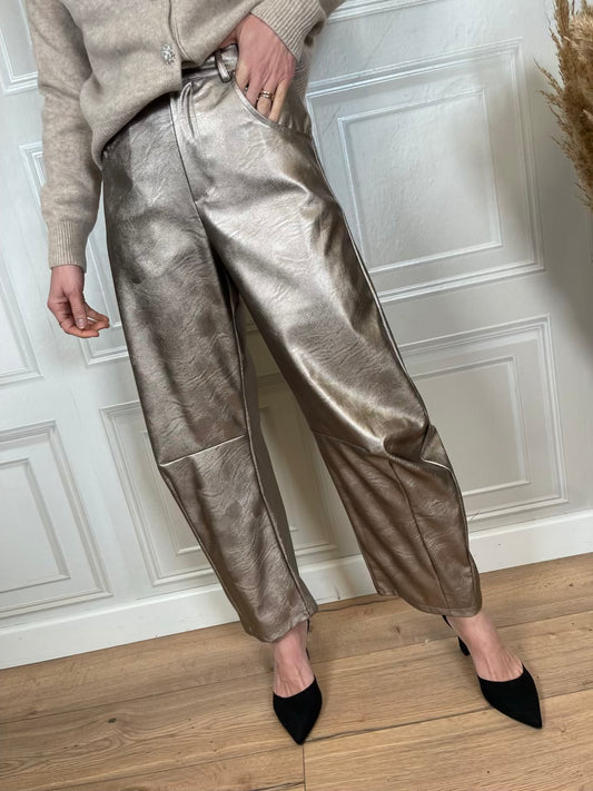 Pantalone barrel ecopelle laminato - Vicolo