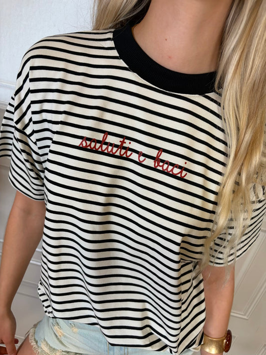 T-shirt righe “Saluti e baci” - Vicolo