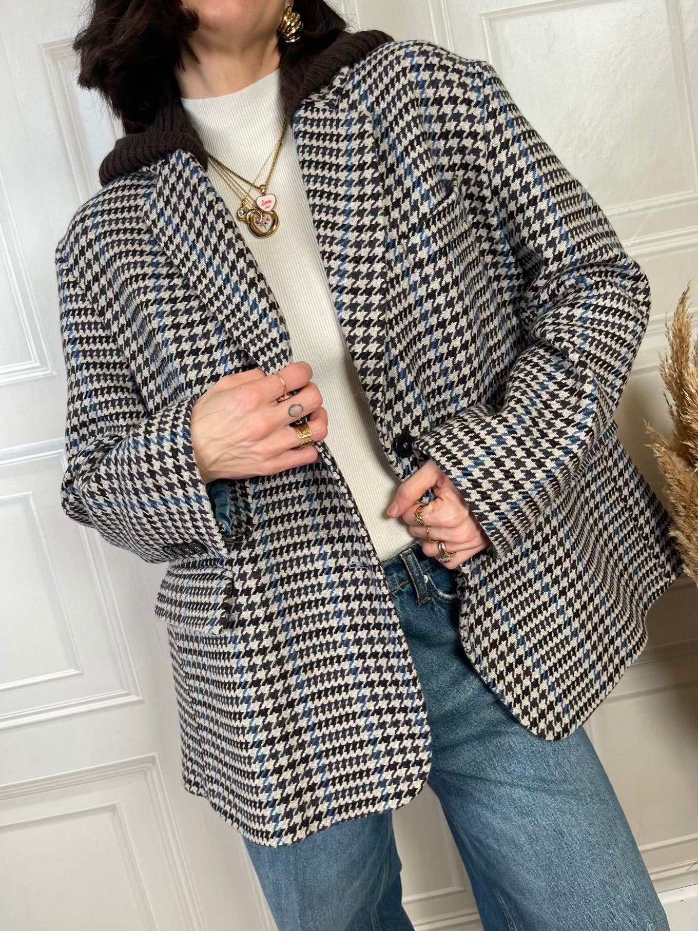 Giacca cappotto pied de poule cappuccio moro - Vicolo