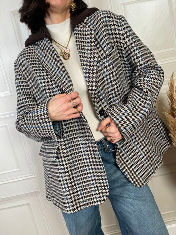 Giacca cappotto pied de poule cappuccio moro - Vicolo