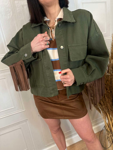 Giacca di jeans frange verde militare - Vicolo
