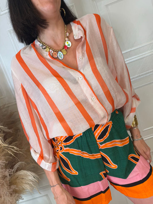 Camicia righe arancione e burro - Haveone