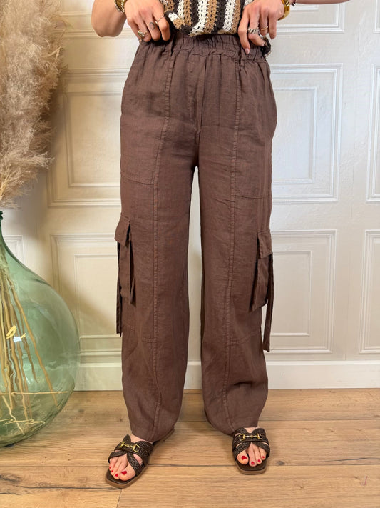 Pantalone worker in 100% lino moro - HaveOne