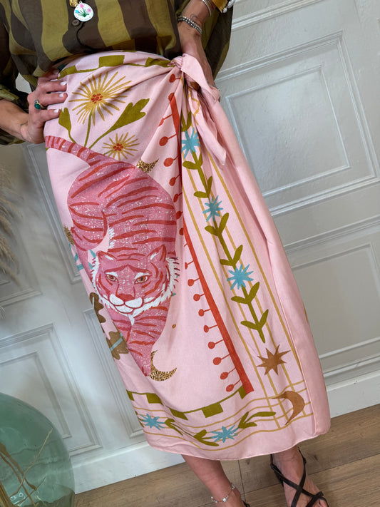 Gonna pareo lunga tigre rosa - HaveOne