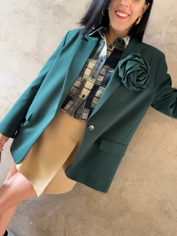 Blazer verde viscosa spilla fiore - Vicolo