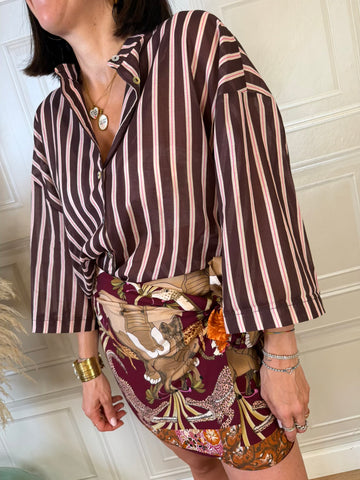 Camicia mussola a righe moro burro e fucsia - Tensione In