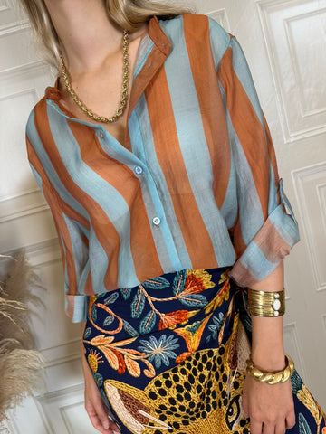 Camicia righe celeste tabacco - Haveone