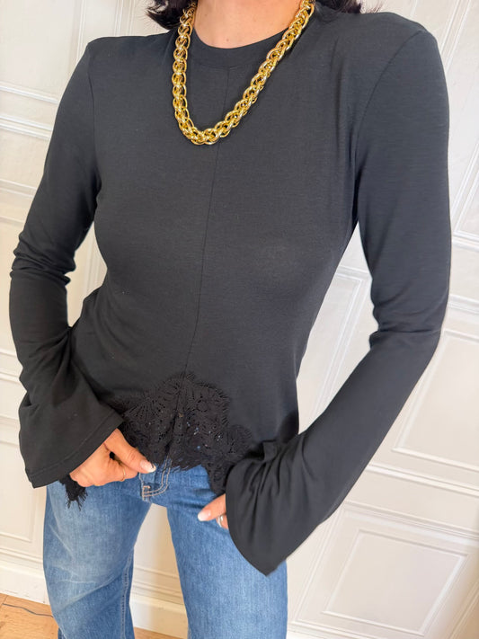 T-shirt inserto pizzo nero - Haveone