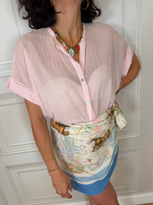 Camicia mussola rosa manica corta - Tensione In