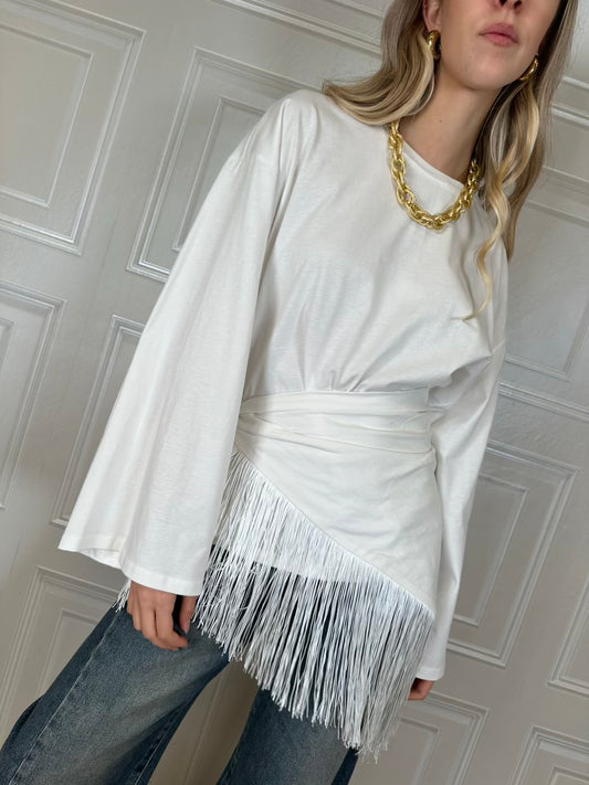 T-shirt manica campana bandana frange panna - HaveOne