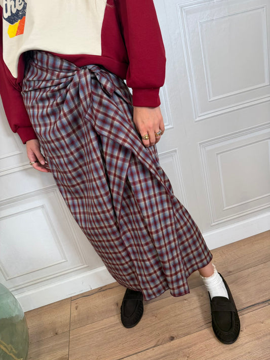 Longuette check bordeaux e celeste - Haveone