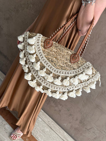 Borsa in paglia con nappine - Hola abbigliamento