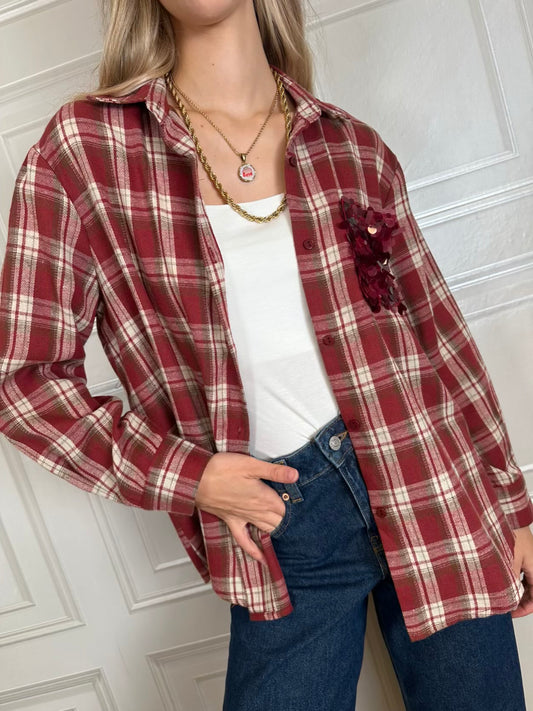 Camicia scozzese rossa taschino paillettes - Susymix