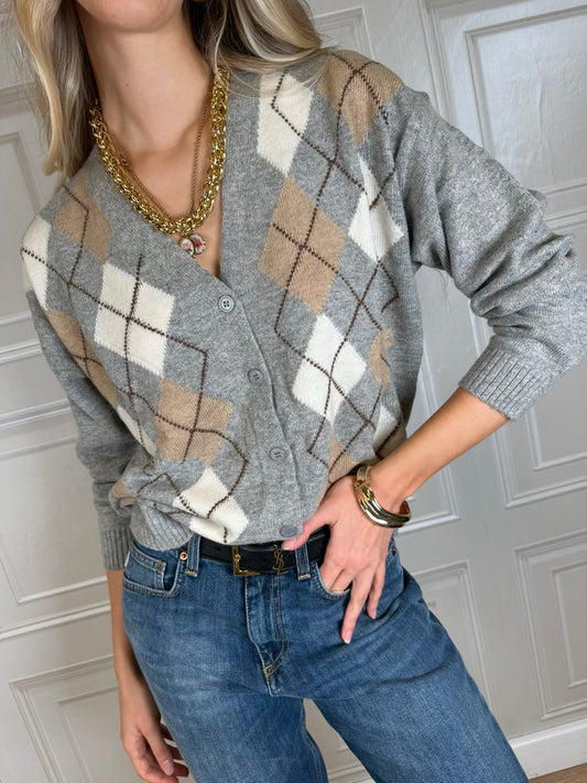Cardigan Oxford losanghe grigio - SusyMix