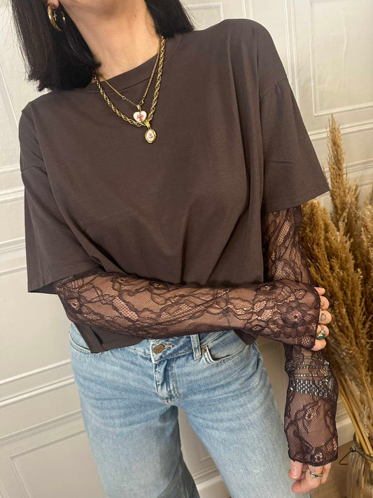 T-shirt manica pizzo - SusyMix