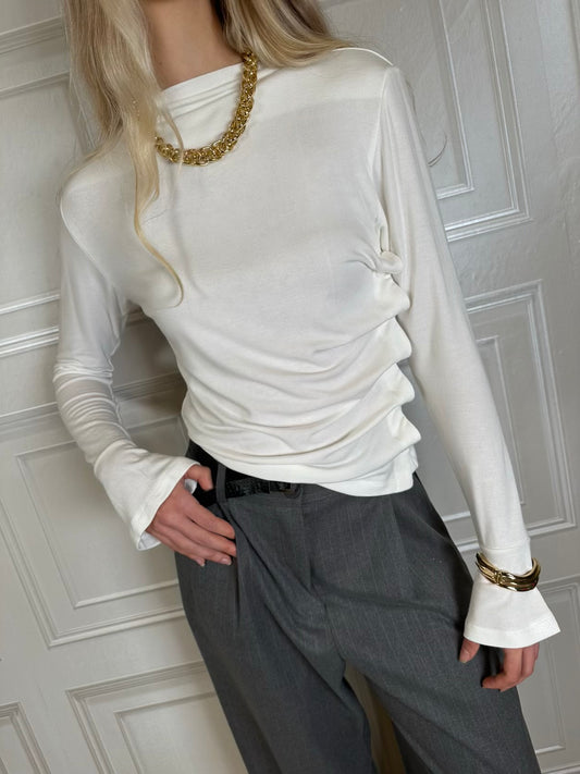 T-shirt arricciatura bottoncini panna - Haveone