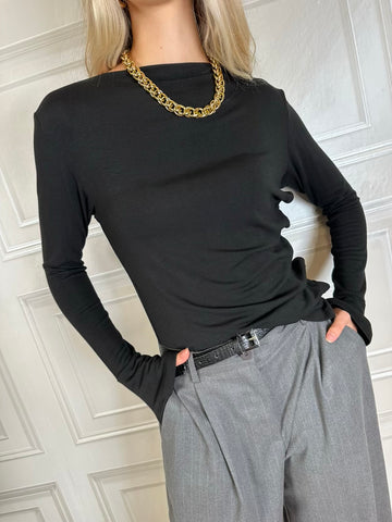 T-shirt arricciatura bottoncini nero - Haveone