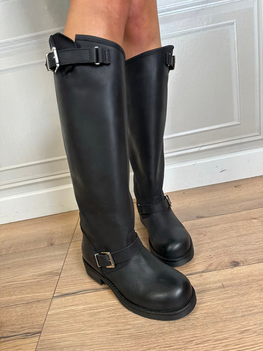 Stivale Biker pelle nero fibiette - Ovyé
