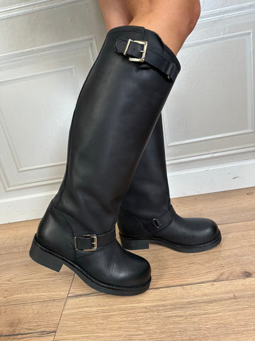 Stivale Biker pelle nero fibiette - Ovyé