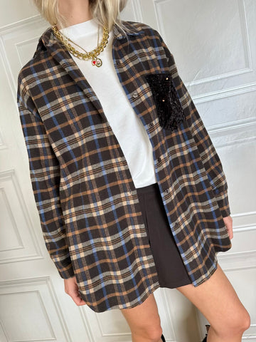 Camicia over check moro e coccio tasca paillettes - Susymix